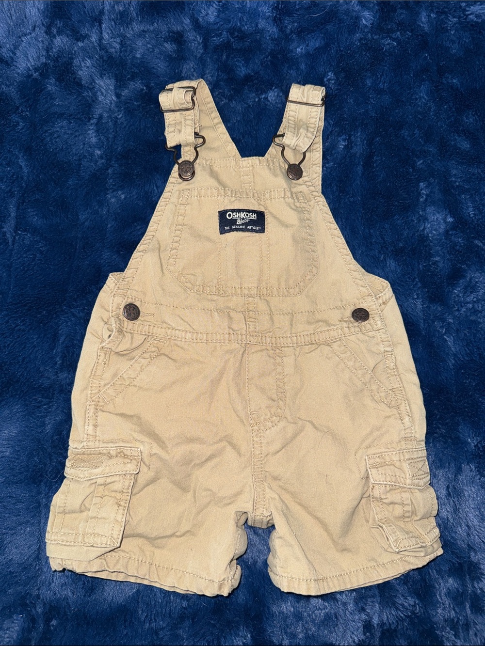 12 M vintage OshKosh B'gosh Khaki Kids Cargo Short Overalls